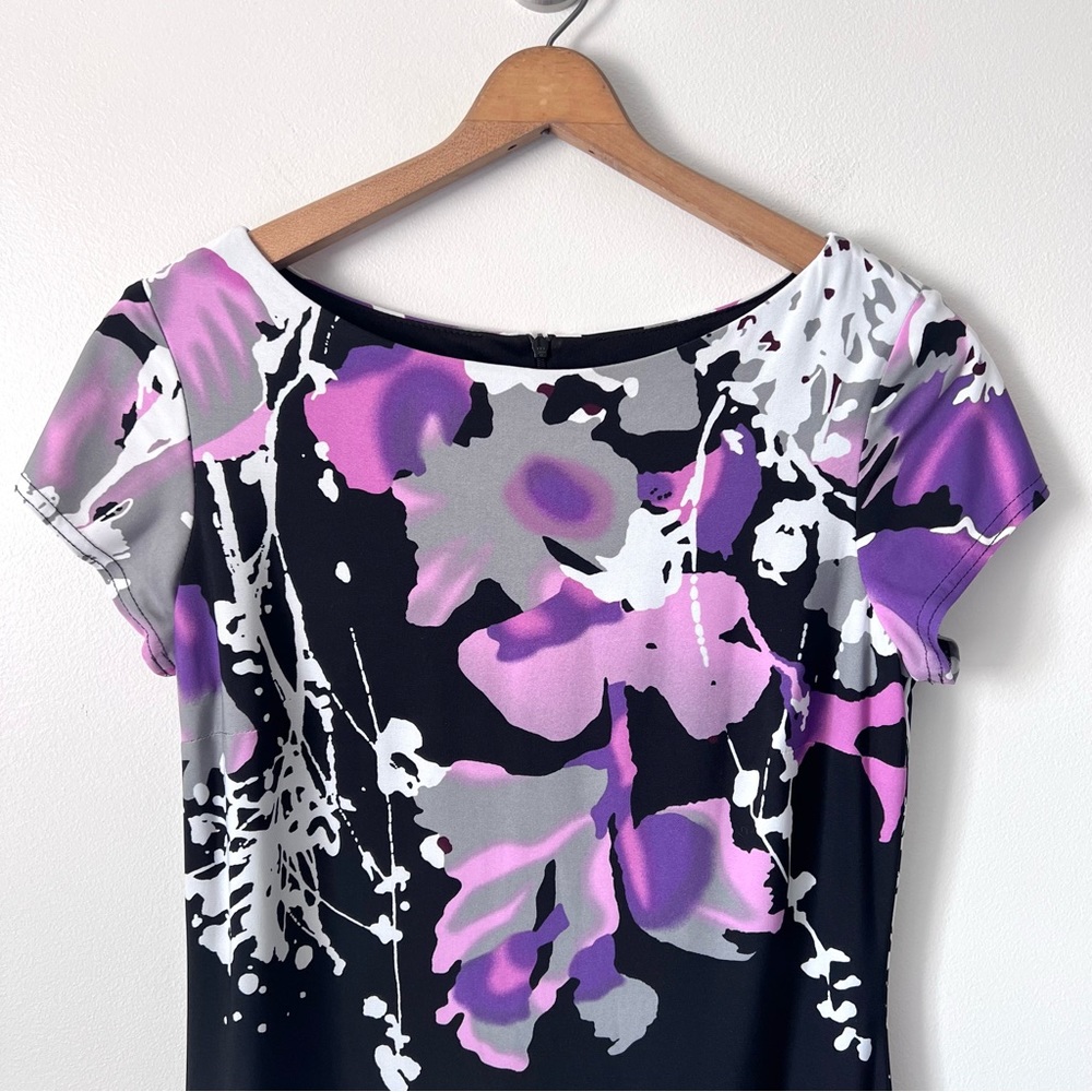 Joseph Ribkoff Black and Purple Midi Dress - Picture 3 of 10